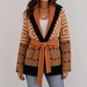 MOTHER The Belted Short Cardigan Runaway Child XS Alpaca Fringe Belt $398